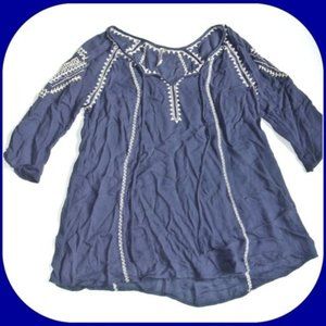 MONORENO ‎ Embroidered Boho Blouse Blue M
